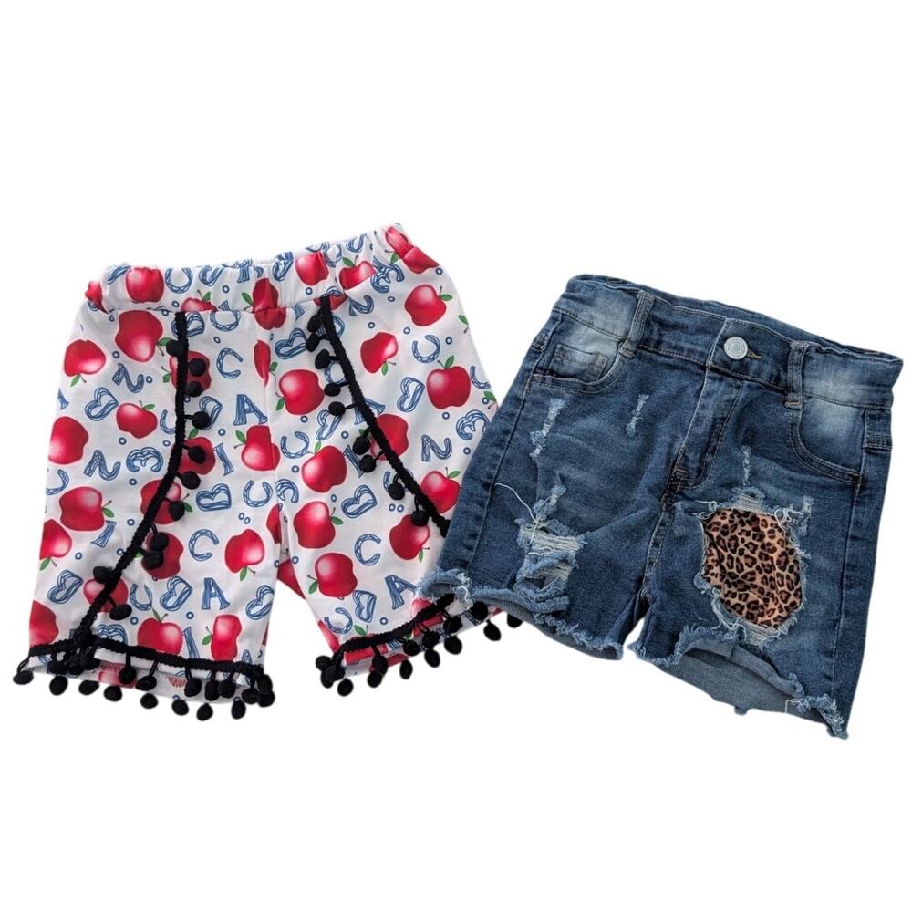 Girls 2 Piece Shorts Apple & Denim Cheetah size 6